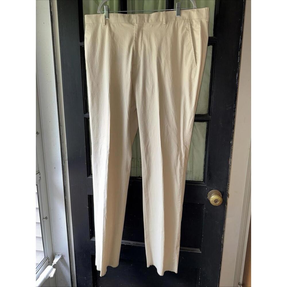 Nordstrom Pants Mens 40 W Beige Striped Dress Pant Trim Fit Cotton Blend NWOT